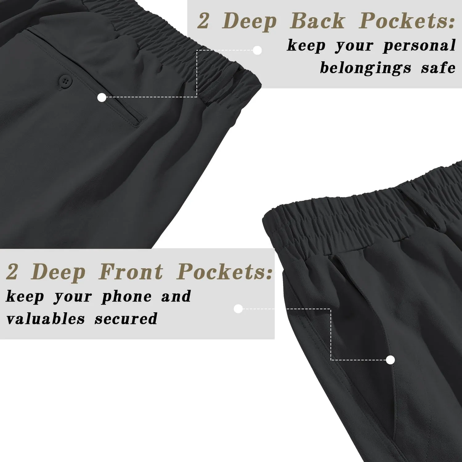 LETAOTAO Mens Big and Tall Full Elastic Waist Pants Stretch Slacks with Zipper Fly and Pockets