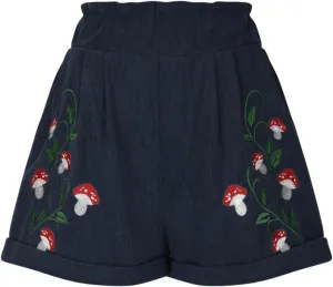 LFEOOST Women's Mushroom Embroidery Corduroy Shorts Fashion Paperbag Waist Elastic Waist Summer Loose Wide Leg Casual Shorts