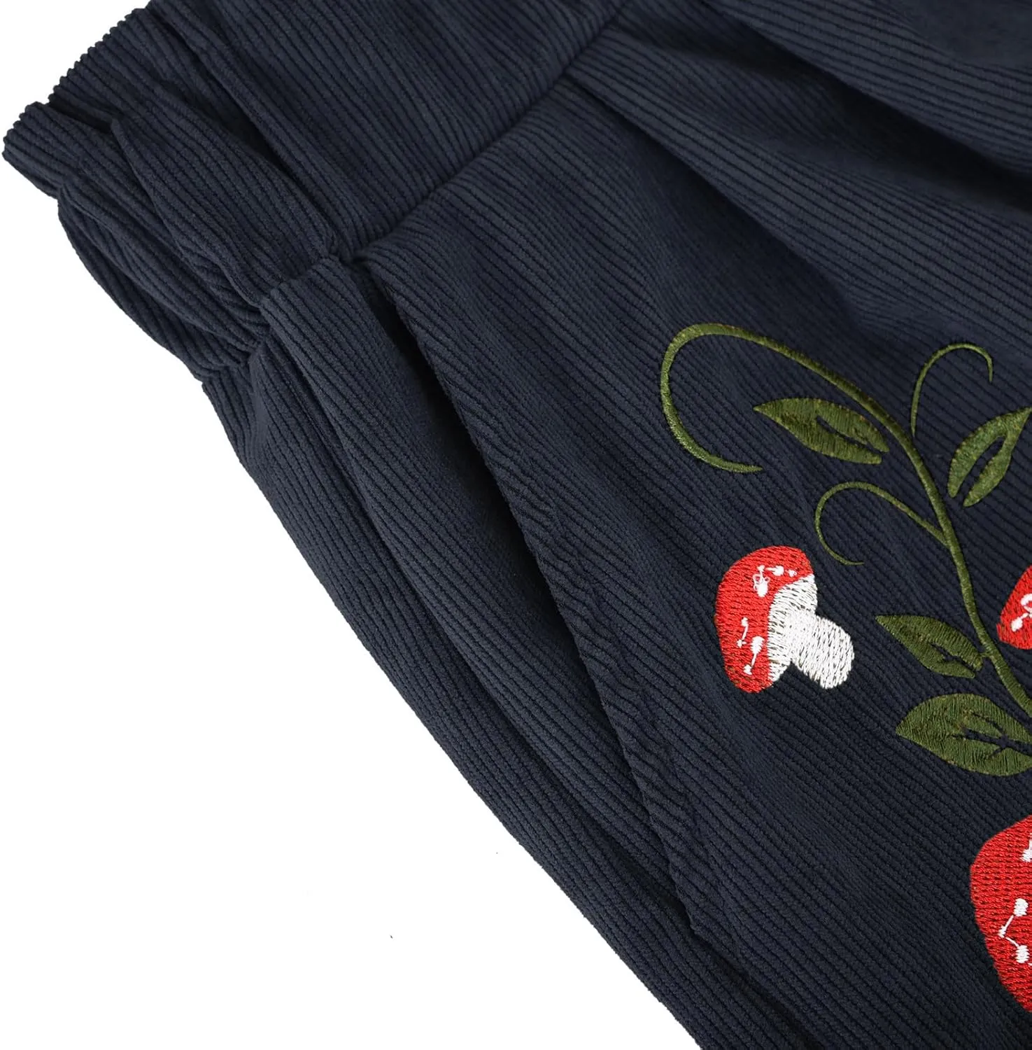 LFEOOST Women's Mushroom Embroidery Corduroy Shorts Fashion Paperbag Waist Elastic Waist Summer Loose Wide Leg Casual Shorts