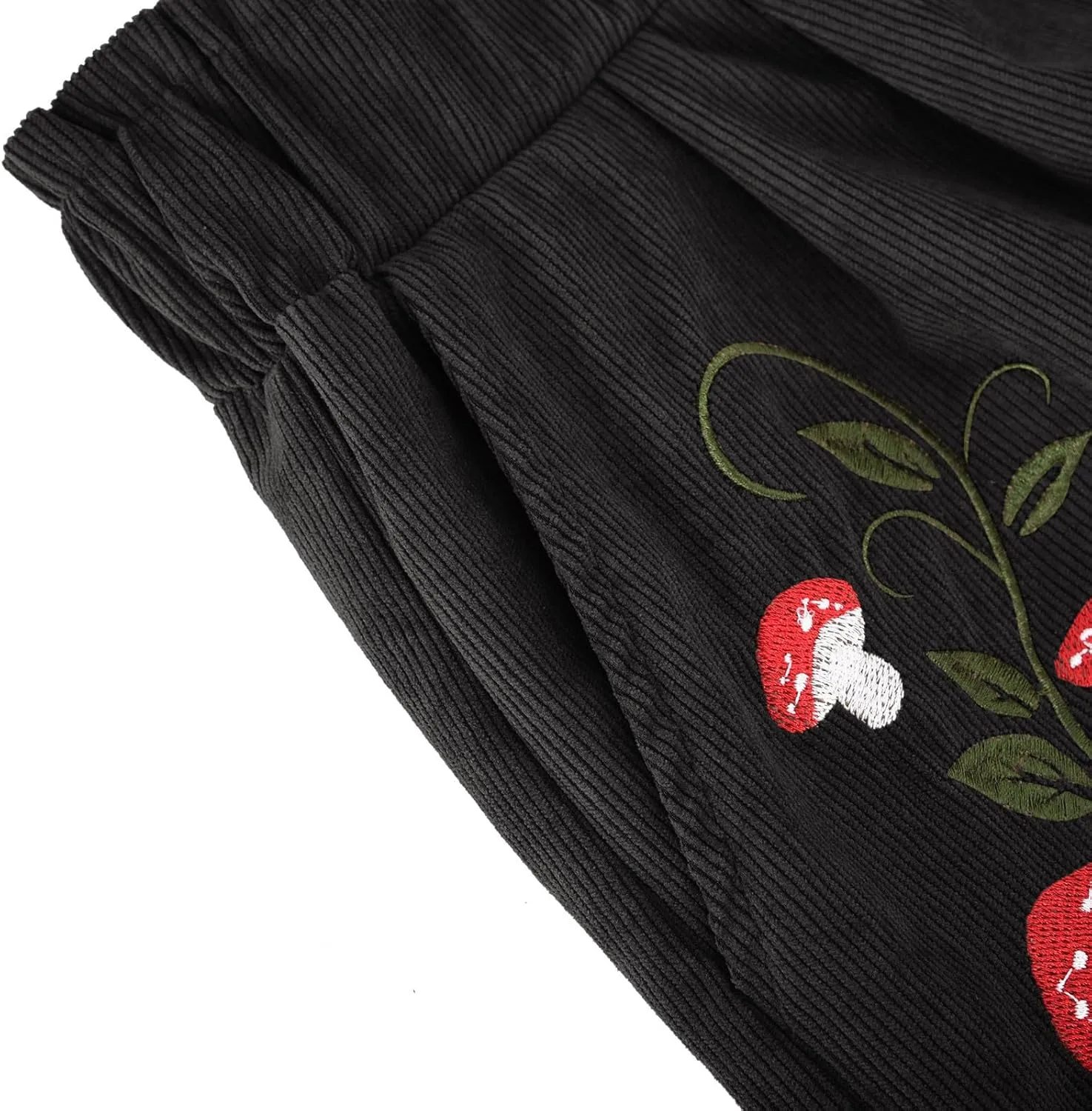 LFEOOST Women's Mushroom Embroidery Corduroy Shorts Fashion Paperbag Waist Elastic Waist Summer Loose Wide Leg Casual Shorts