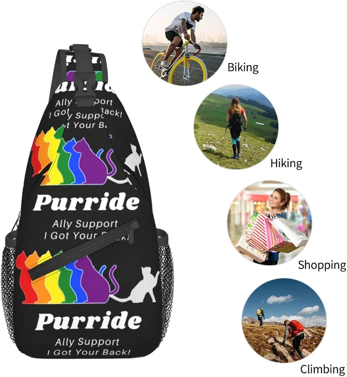Lgbt Pride Rainbow Gay Cats Purride Ally Support I Got Your Back Chest Sling Bag Crossbody Shoulder Backpack Bag Gym Cycling Daypack Travel Hiking Cross Bag