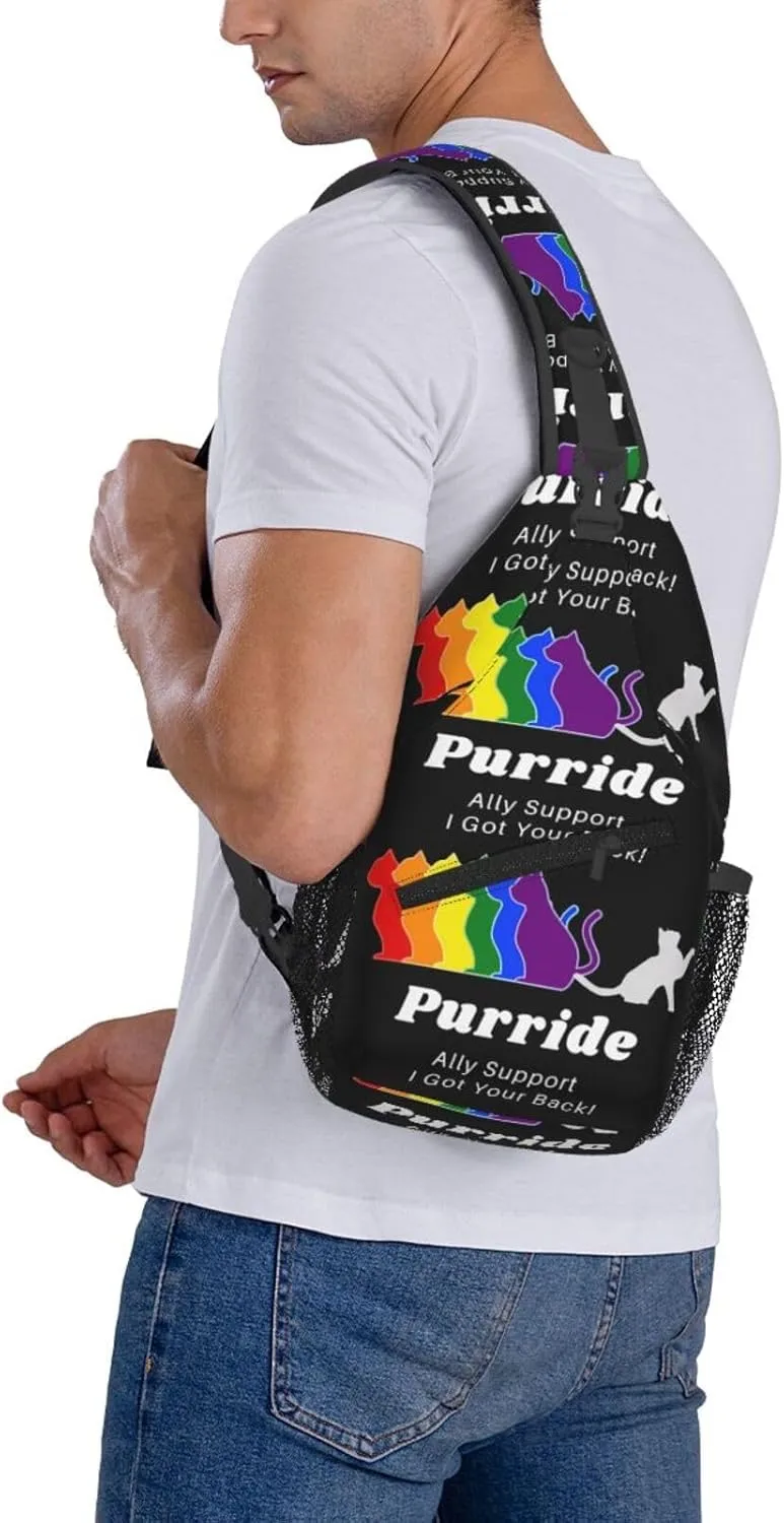 Lgbt Pride Rainbow Gay Cats Purride Ally Support I Got Your Back Chest Sling Bag Crossbody Shoulder Backpack Bag Gym Cycling Daypack Travel Hiking Cross Bag