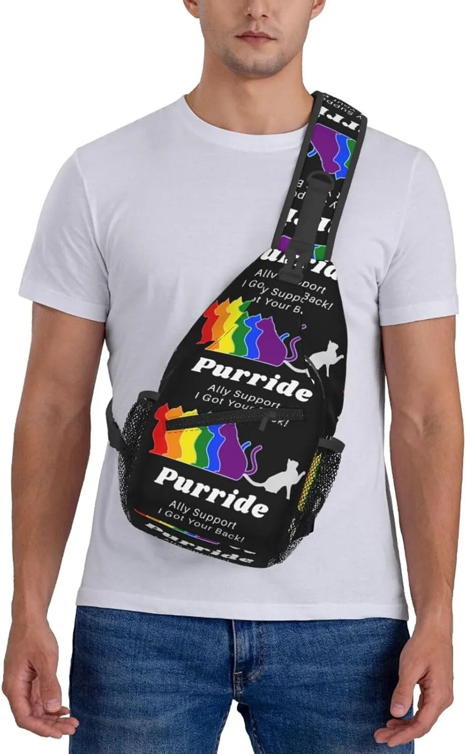 Lgbt Pride Rainbow Gay Cats Purride Ally Support I Got Your Back Chest Sling Bag Crossbody Shoulder Backpack Bag Gym Cycling Daypack Travel Hiking Cross Bag