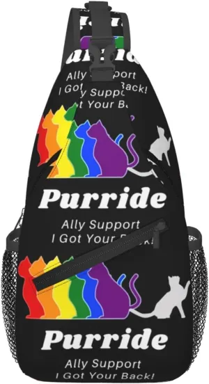 Lgbt Pride Rainbow Gay Cats Purride Ally Support I Got Your Back Chest Sling Bag Crossbody Shoulder Backpack Bag Gym Cycling Daypack Travel Hiking Cross Bag