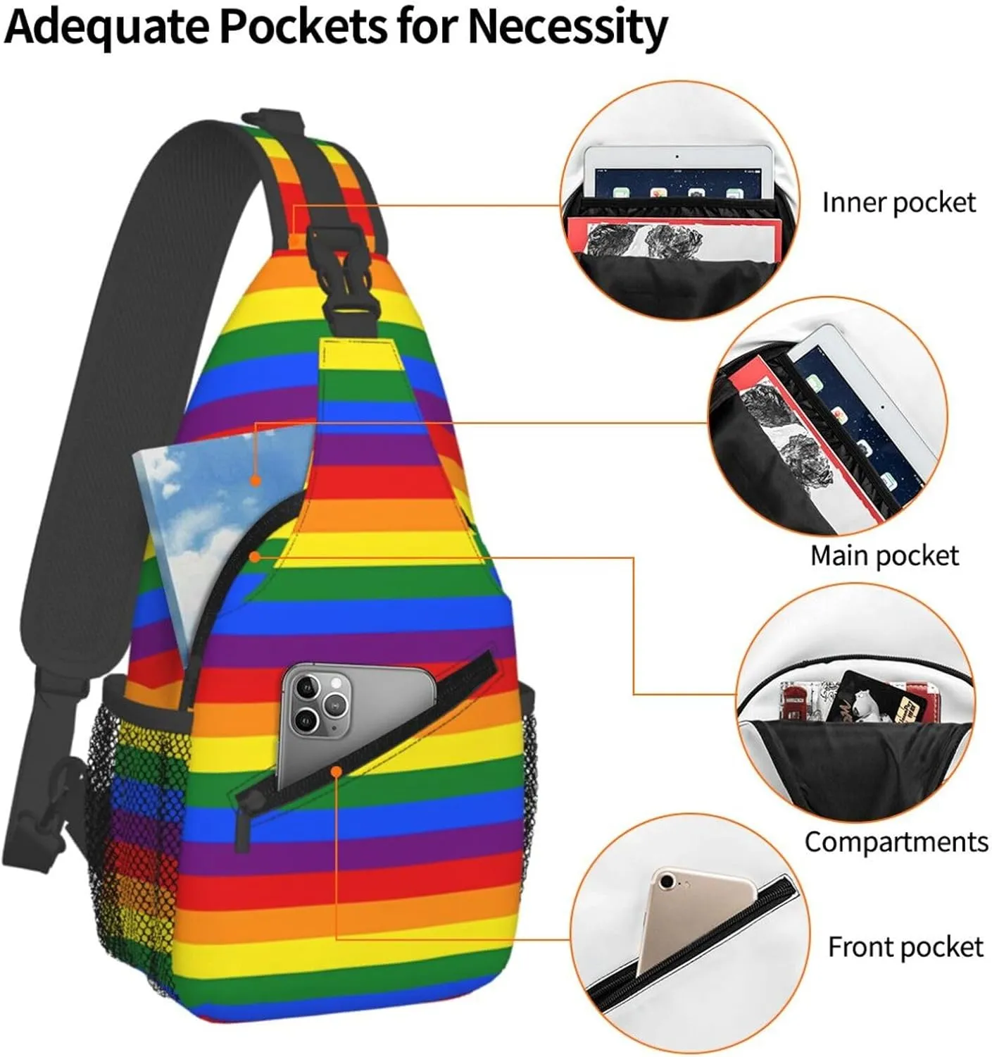 Lgbt Pride Rainbow Gay Flag Chest Sling Bag Crossbody Shoulder Backpack Bag Gym Cycling Daypack Travel Hiking Cross Bag