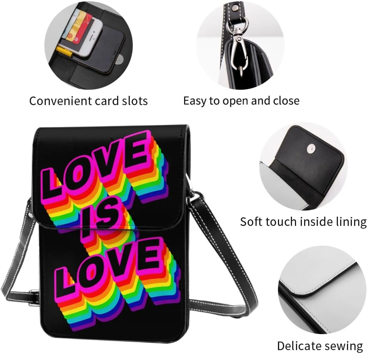 LGBT Pride Rainbow Gay Leather Crossbody Phone Purse for Women Cute Wallet Bags Lightweight Mini Sling Bag