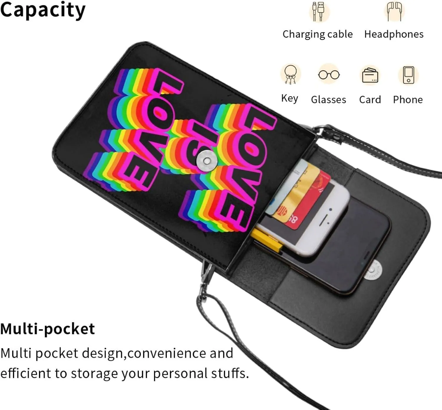 LGBT Pride Rainbow Gay Leather Crossbody Phone Purse for Women Cute Wallet Bags Lightweight Mini Sling Bag