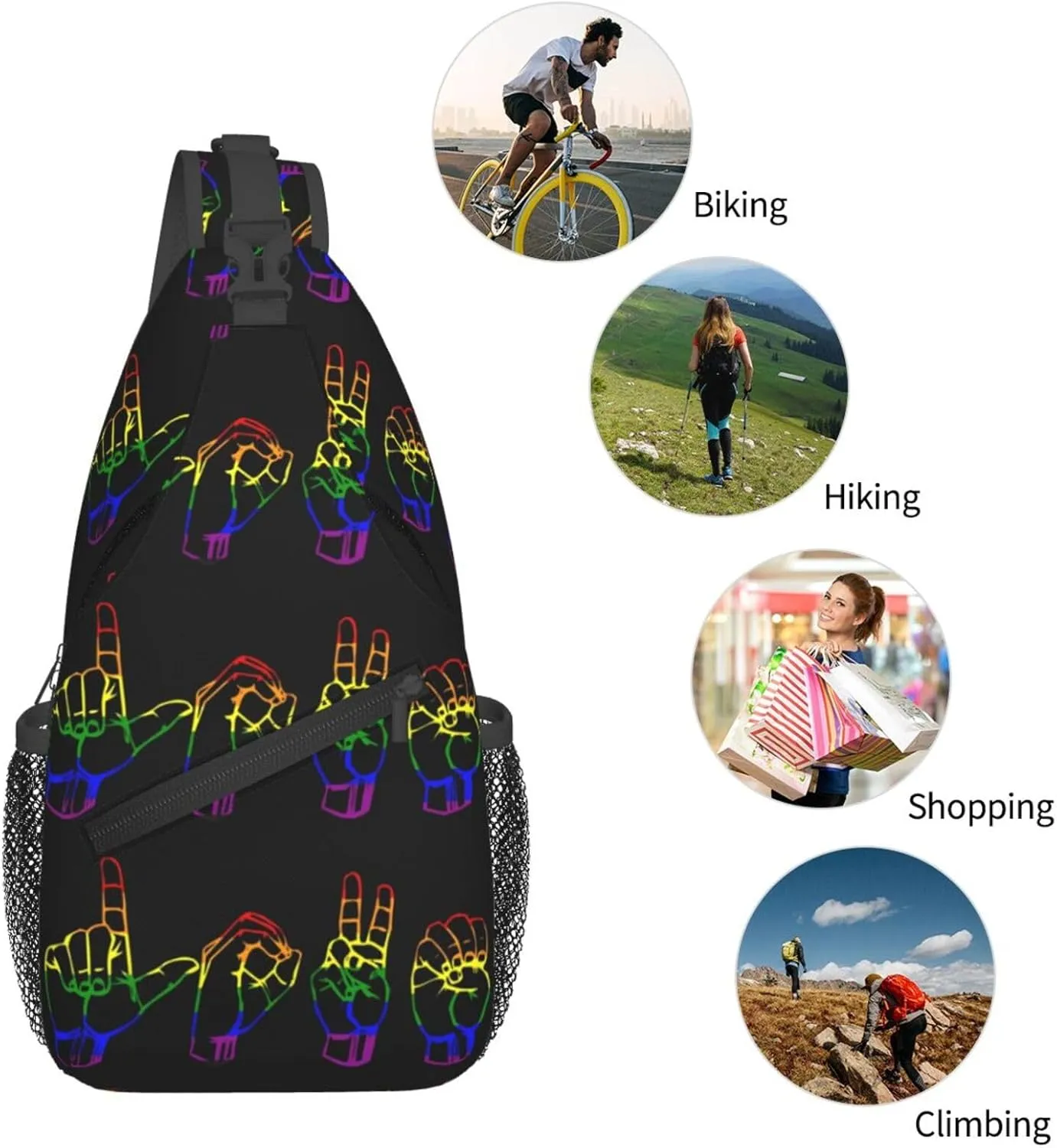 Lgbt Pride Rainbow Gay Lesbian Love Finger Gesture Chest Sling Bag Crossbody Shoulder Backpack Bag Gym Cycling Daypack Travel Hiking Cross Bag