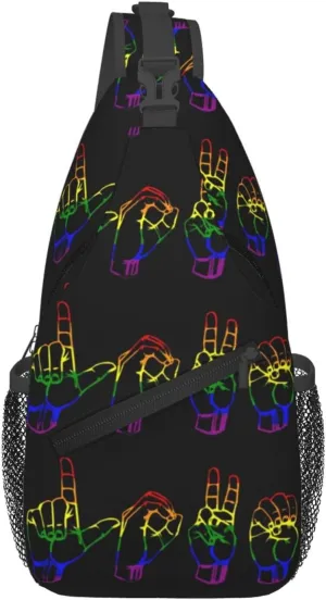 Lgbt Pride Rainbow Gay Lesbian Love Finger Gesture Chest Sling Bag Crossbody Shoulder Backpack Bag Gym Cycling Daypack Travel Hiking Cross Bag