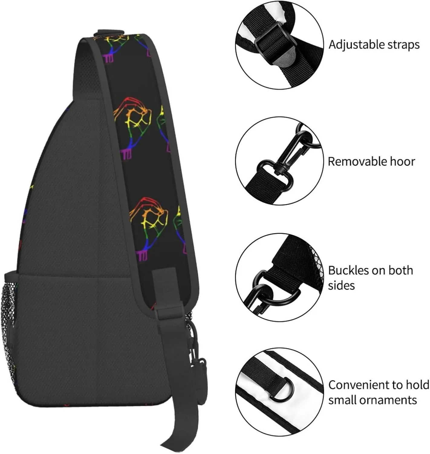 Lgbt Pride Rainbow Gay Lesbian Love Finger Gesture Chest Sling Bag Crossbody Shoulder Backpack Bag Gym Cycling Daypack Travel Hiking Cross Bag