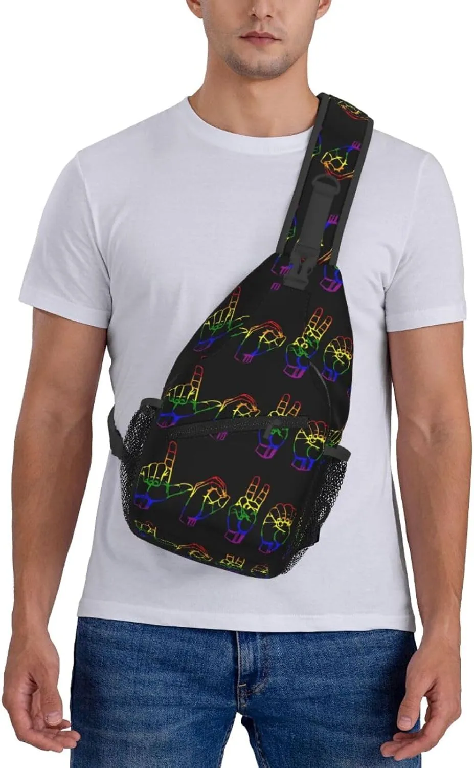 Lgbt Pride Rainbow Gay Lesbian Love Finger Gesture Chest Sling Bag Crossbody Shoulder Backpack Bag Gym Cycling Daypack Travel Hiking Cross Bag