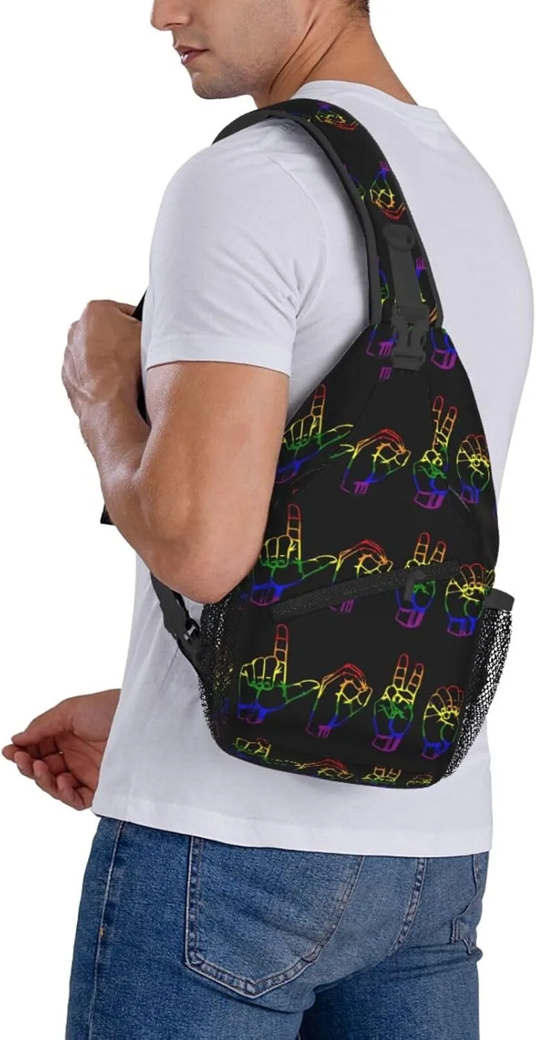 Lgbt Pride Rainbow Gay Lesbian Love Finger Gesture Chest Sling Bag Crossbody Shoulder Backpack Bag Gym Cycling Daypack Travel Hiking Cross Bag