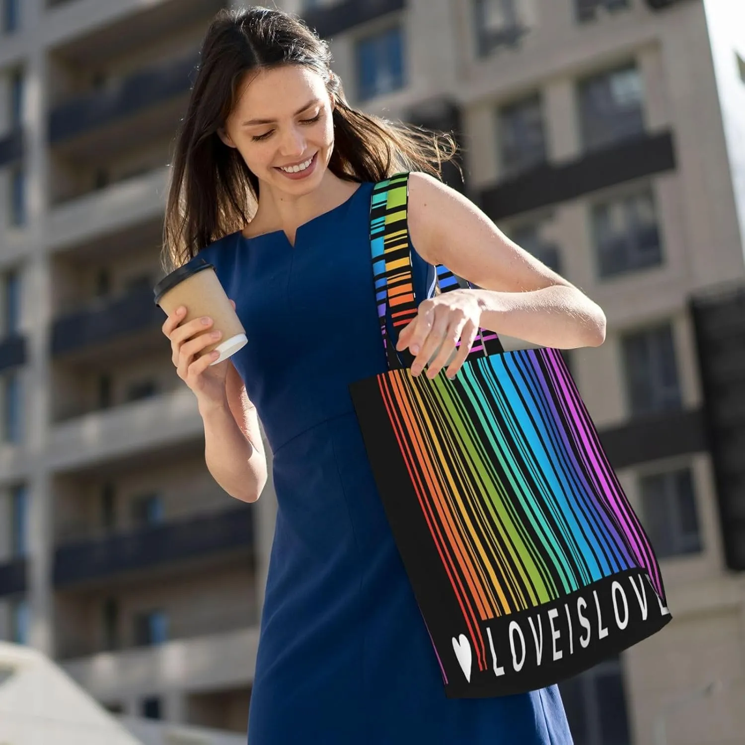 LGBT Pride Rainbow Gay Progress Pride Flag ALLY Canvas Totes Bag Shoulder Bags Shopping Crossbody 13.8 X 15.4 inch