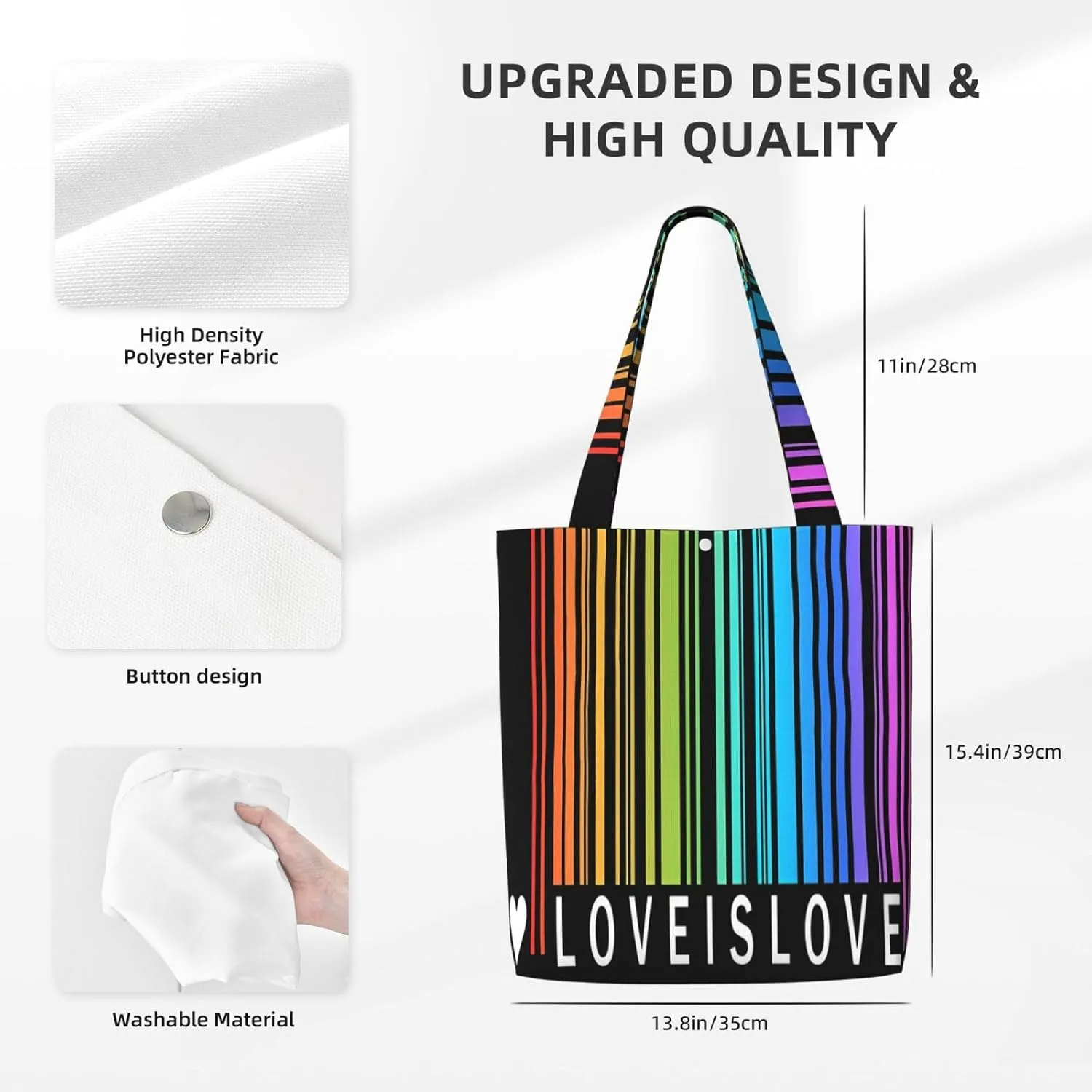 LGBT Pride Rainbow Gay Progress Pride Flag ALLY Canvas Totes Bag Shoulder Bags Shopping Crossbody 13.8 X 15.4 inch