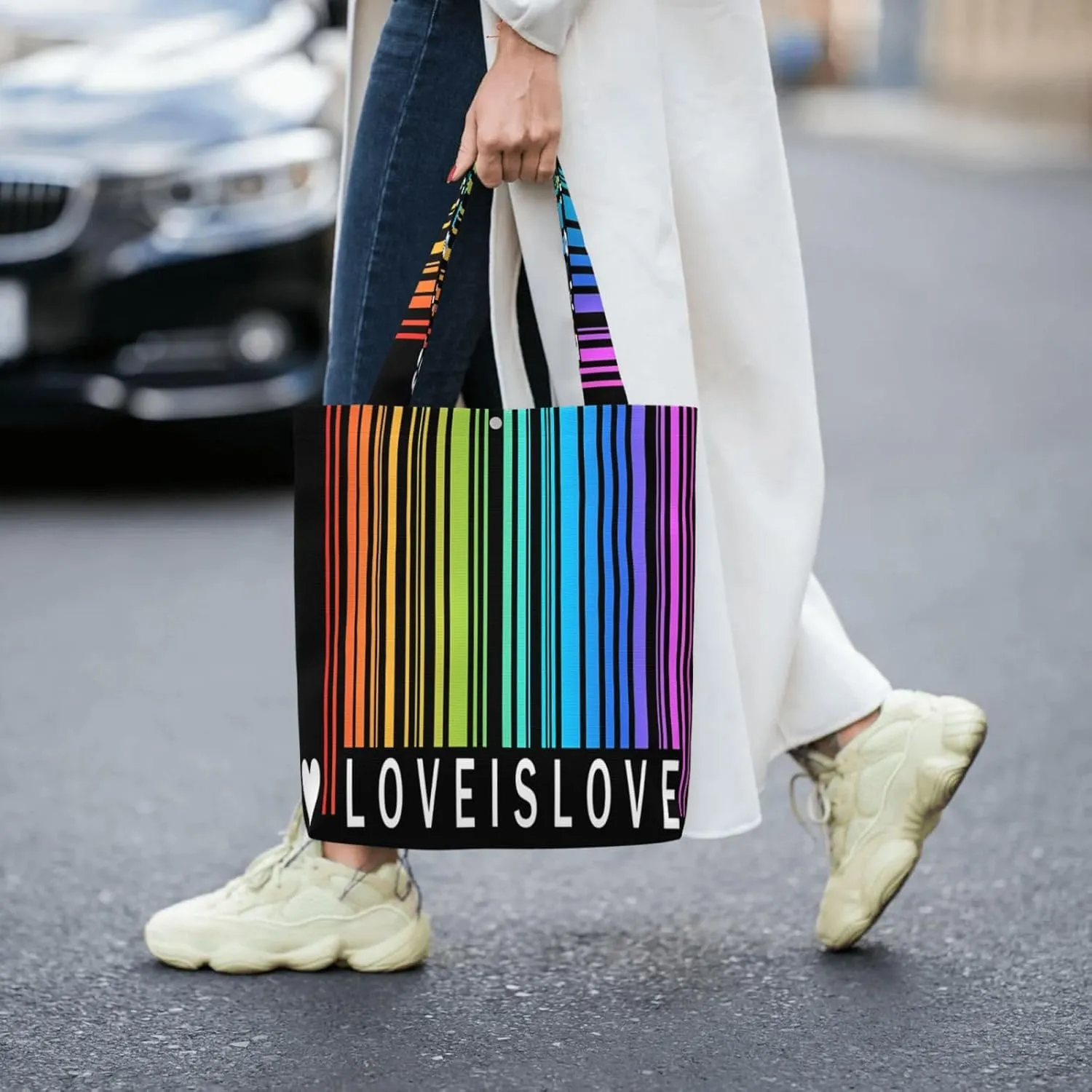 LGBT Pride Rainbow Gay Progress Pride Flag ALLY Canvas Totes Bag Shoulder Bags Shopping Crossbody 13.8 X 15.4 inch
