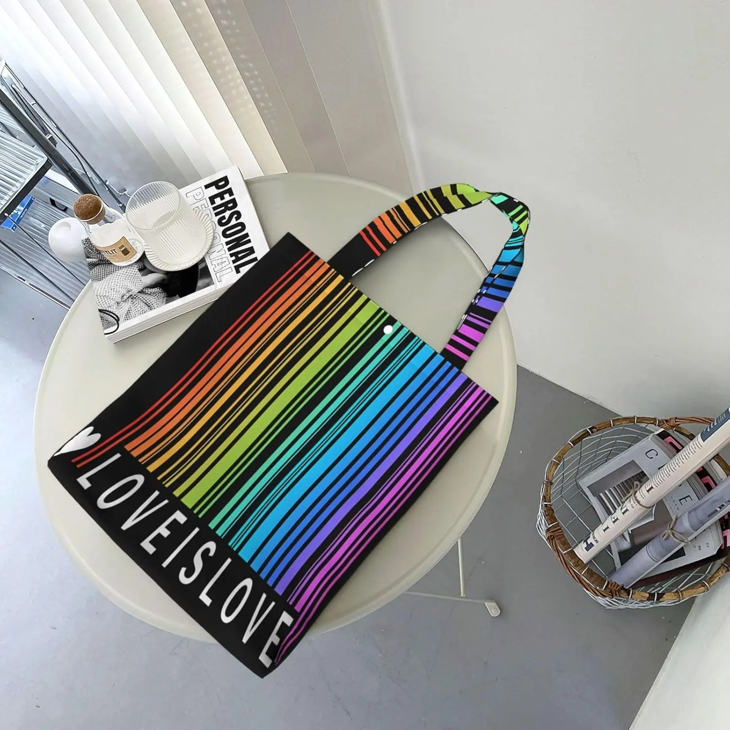 LGBT Pride Rainbow Gay Progress Pride Flag ALLY Canvas Totes Bag Shoulder Bags Shopping Crossbody 13.8 X 15.4 inch