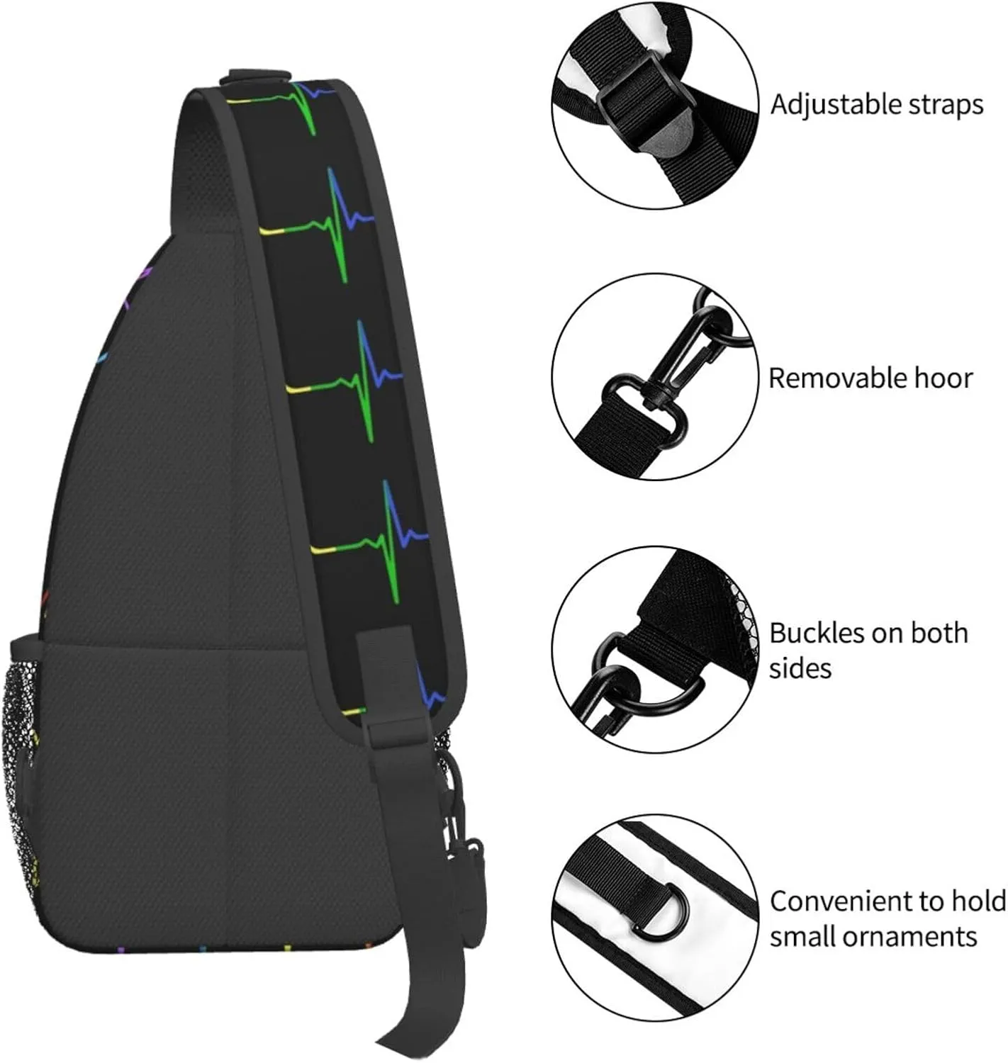 Lgbt Pride Rainbow Gay Pulse Heartbeat Electrocardiogram Chest Sling Bag Crossbody Shoulder Backpack Bag Gym Cycling Daypack Travel Hiking Cross Bag