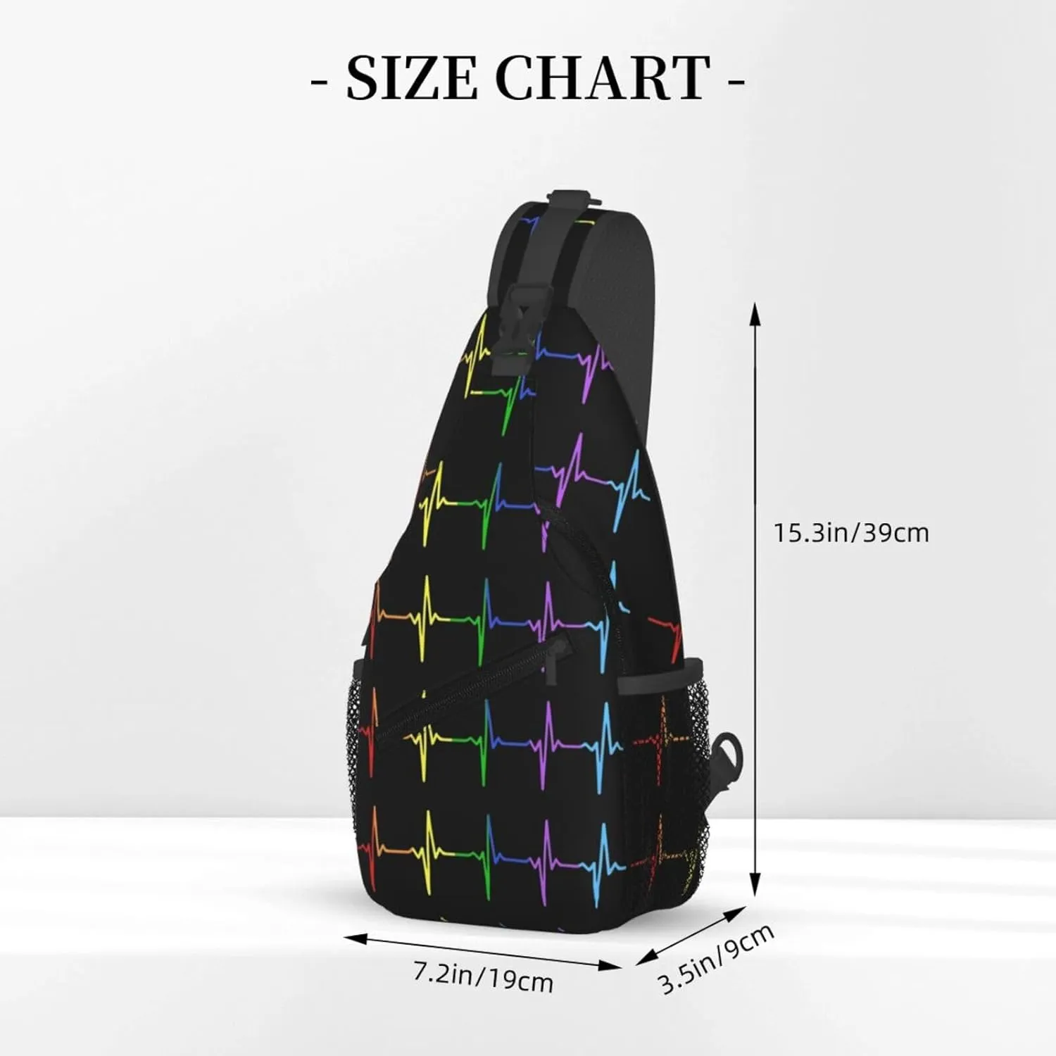 Lgbt Pride Rainbow Gay Pulse Heartbeat Electrocardiogram Chest Sling Bag Crossbody Shoulder Backpack Bag Gym Cycling Daypack Travel Hiking Cross Bag