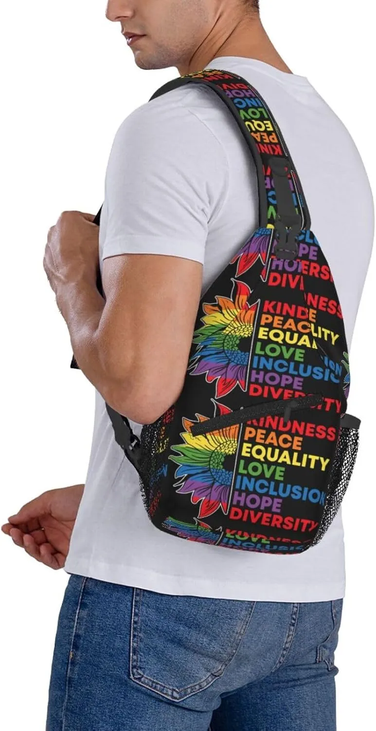 Lgbt Pride Rainbow Gay Sunflower Kindness Peace Chest Sling Bag Crossbody Shoulder Backpack Bag Gym Cycling Daypack Travel Hiking Cross Bag