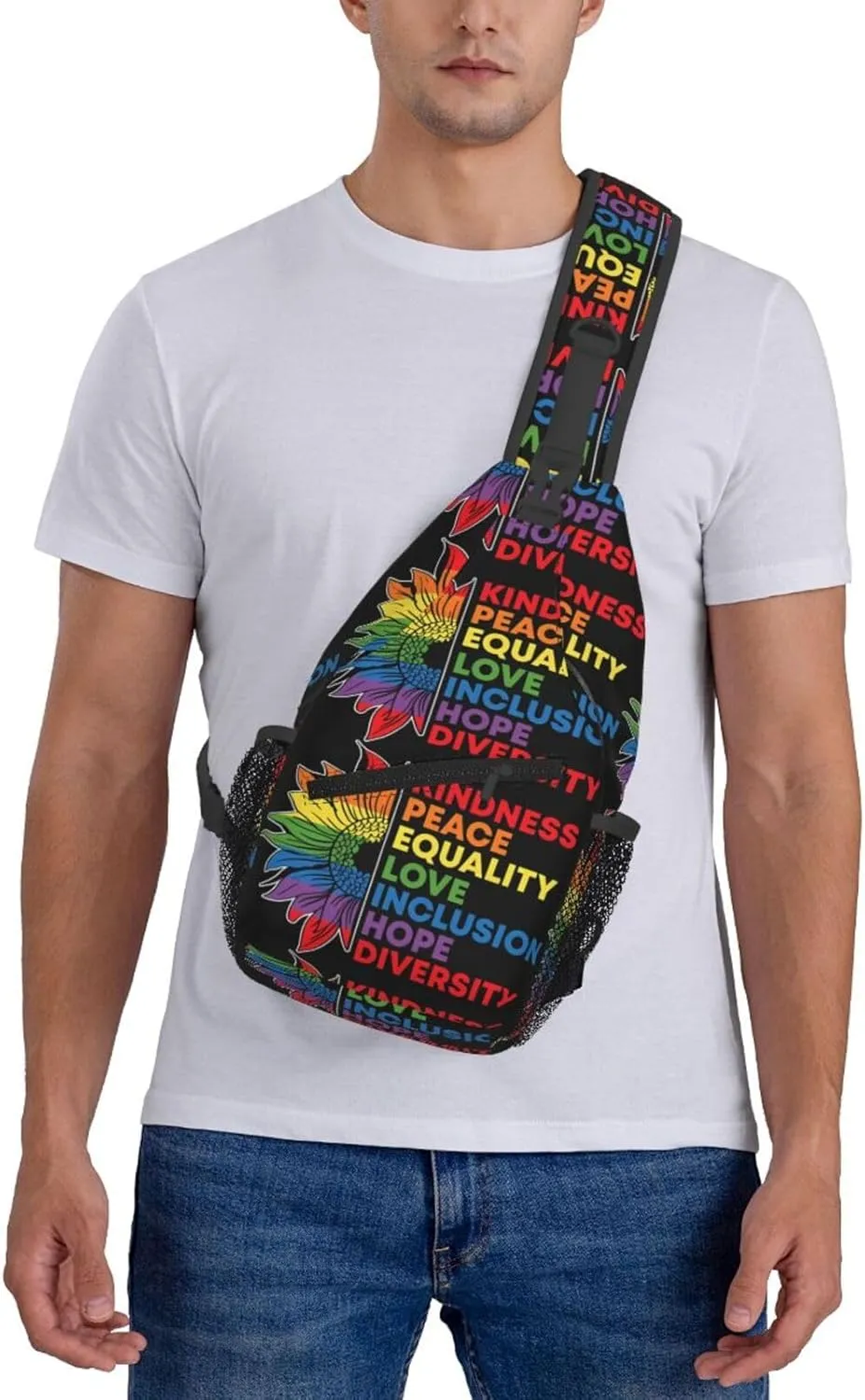 Lgbt Pride Rainbow Gay Sunflower Kindness Peace Chest Sling Bag Crossbody Shoulder Backpack Bag Gym Cycling Daypack Travel Hiking Cross Bag