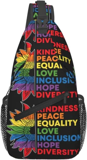 Lgbt Pride Rainbow Gay Sunflower Kindness Peace Chest Sling Bag Crossbody Shoulder Backpack Bag Gym Cycling Daypack Travel Hiking Cross Bag
