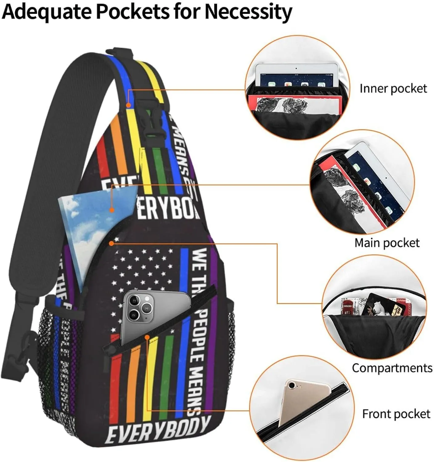 Lgbt Pride Rainbow Gay We The People Means Everybody Chest Sling Bag Crossbody Shoulder Backpack Bag Gym Cycling Daypack Travel Hiking Cross Bag