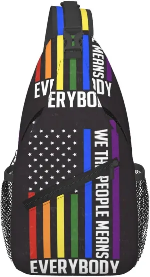 Lgbt Pride Rainbow Gay We The People Means Everybody Chest Sling Bag Crossbody Shoulder Backpack Bag Gym Cycling Daypack Travel Hiking Cross Bag