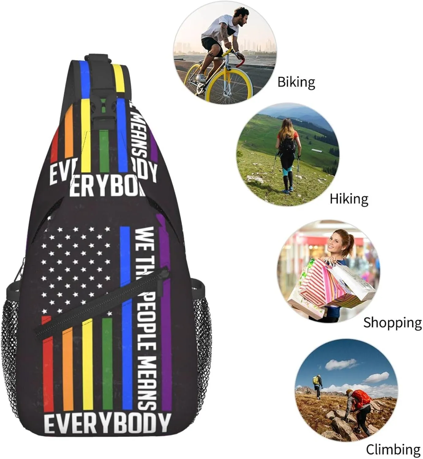 Lgbt Pride Rainbow Gay We The People Means Everybody Chest Sling Bag Crossbody Shoulder Backpack Bag Gym Cycling Daypack Travel Hiking Cross Bag