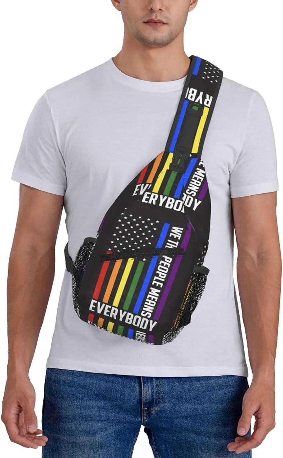 Lgbt Pride Rainbow Gay We The People Means Everybody Chest Sling Bag Crossbody Shoulder Backpack Bag Gym Cycling Daypack Travel Hiking Cross Bag