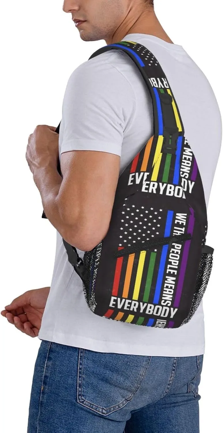 Lgbt Pride Rainbow Gay We The People Means Everybody Chest Sling Bag Crossbody Shoulder Backpack Bag Gym Cycling Daypack Travel Hiking Cross Bag