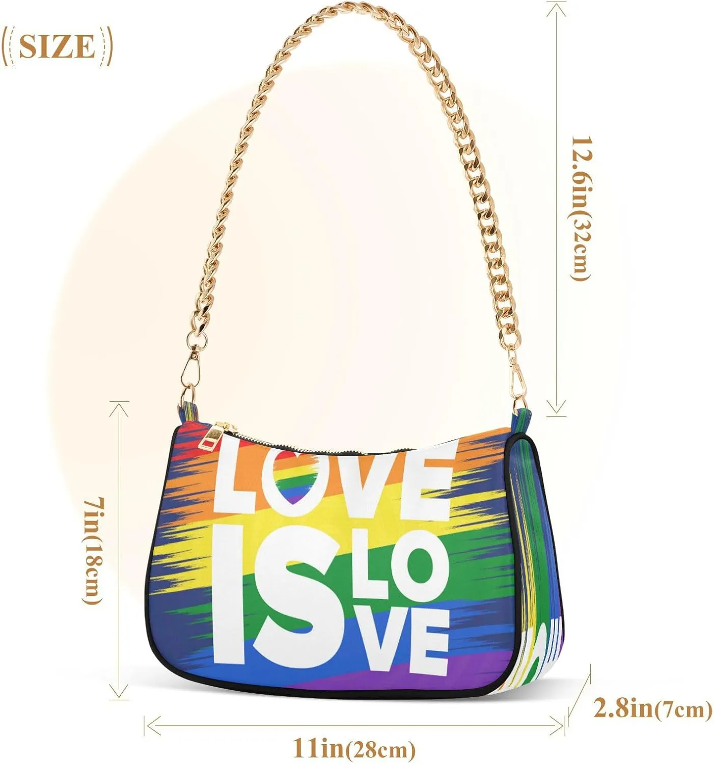 Lgbt Pride Shoulder Bag for Women Hobo Tote Handbag Gold Chain Crossbody Bag with Zipper Clutch Purse Handbags