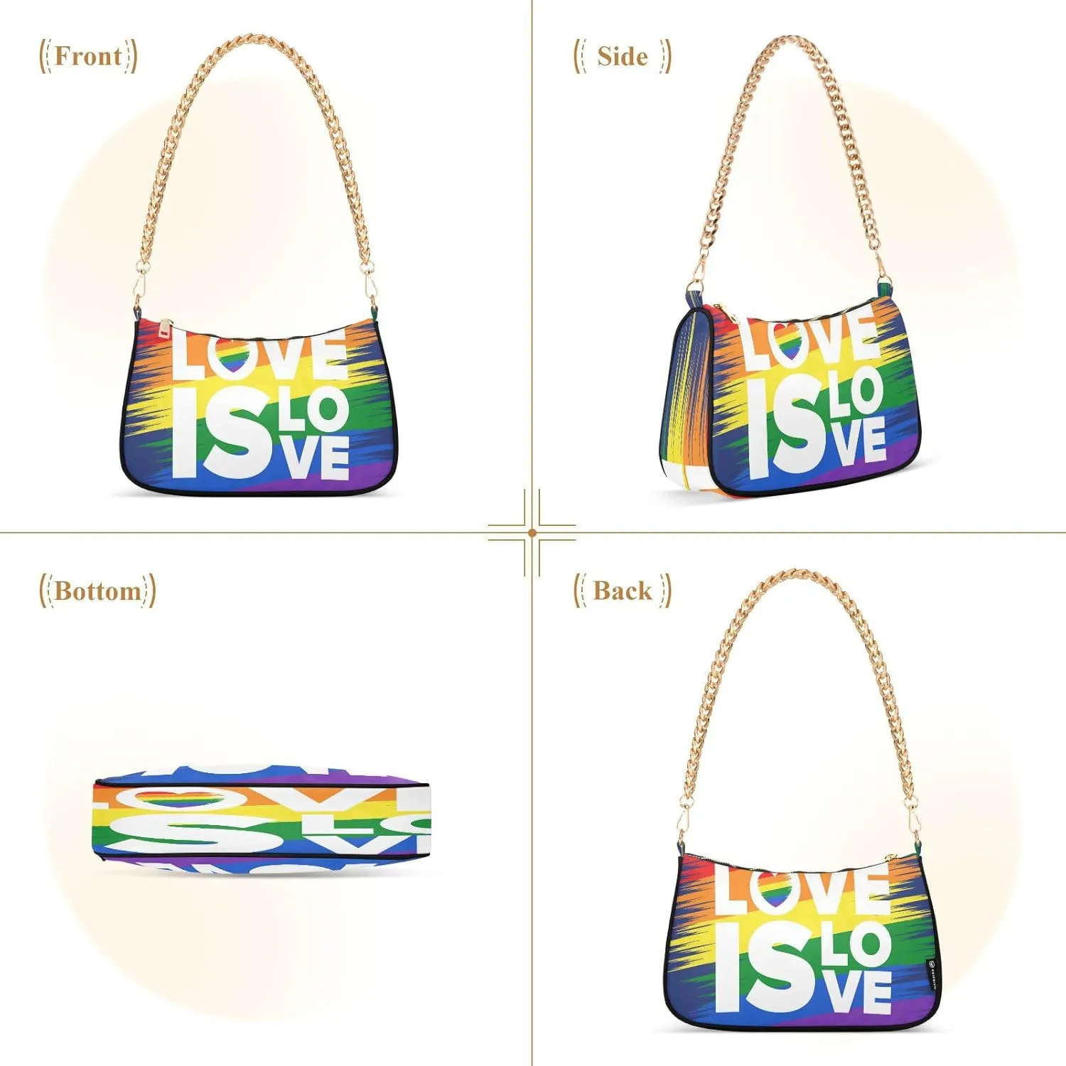 Lgbt Pride Shoulder Bag for Women Hobo Tote Handbag Gold Chain Crossbody Bag with Zipper Clutch Purse Handbags