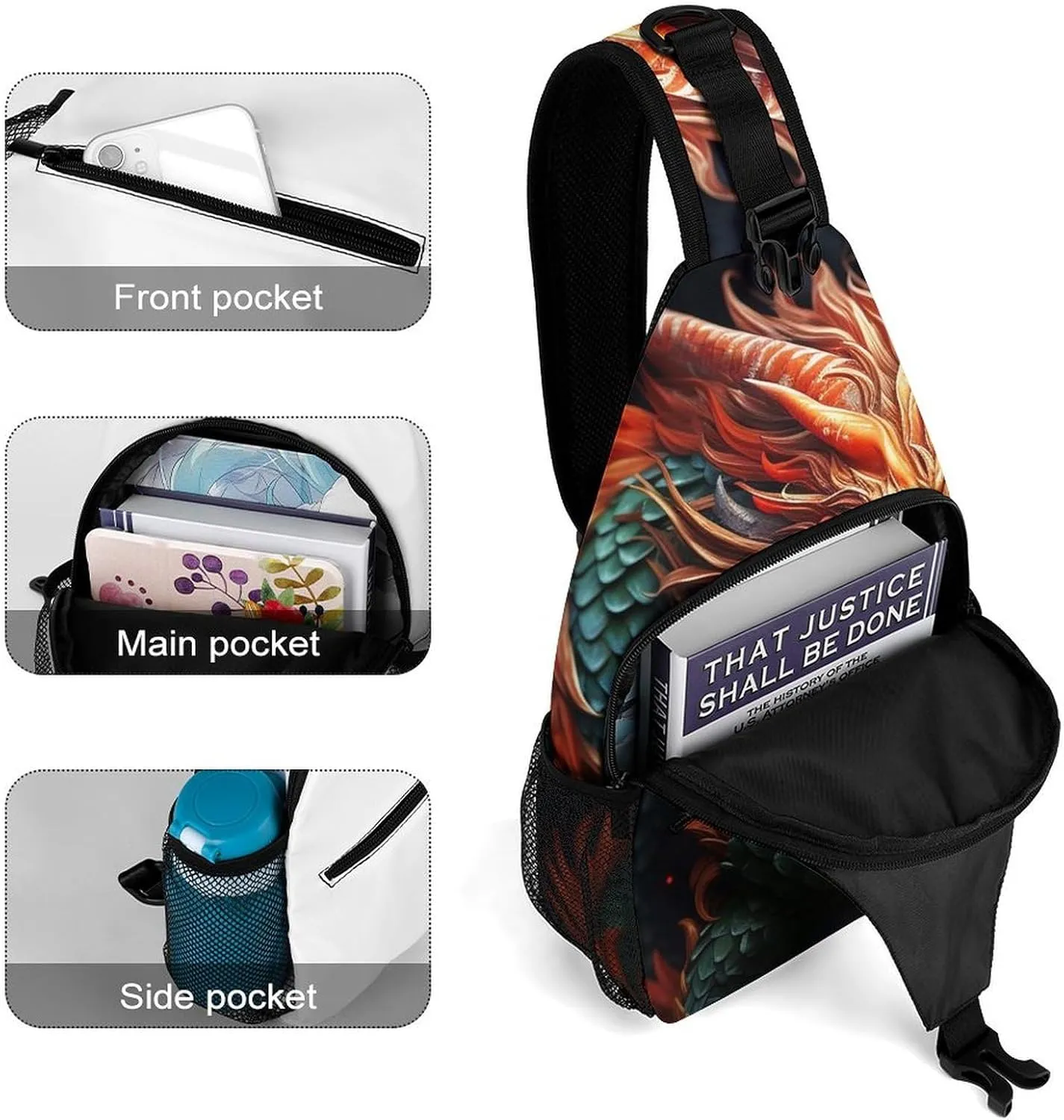 Lightweight Chest Bag Crossbody Bag Chinese Dragon Sling Backpack for Women Men Sports Travel