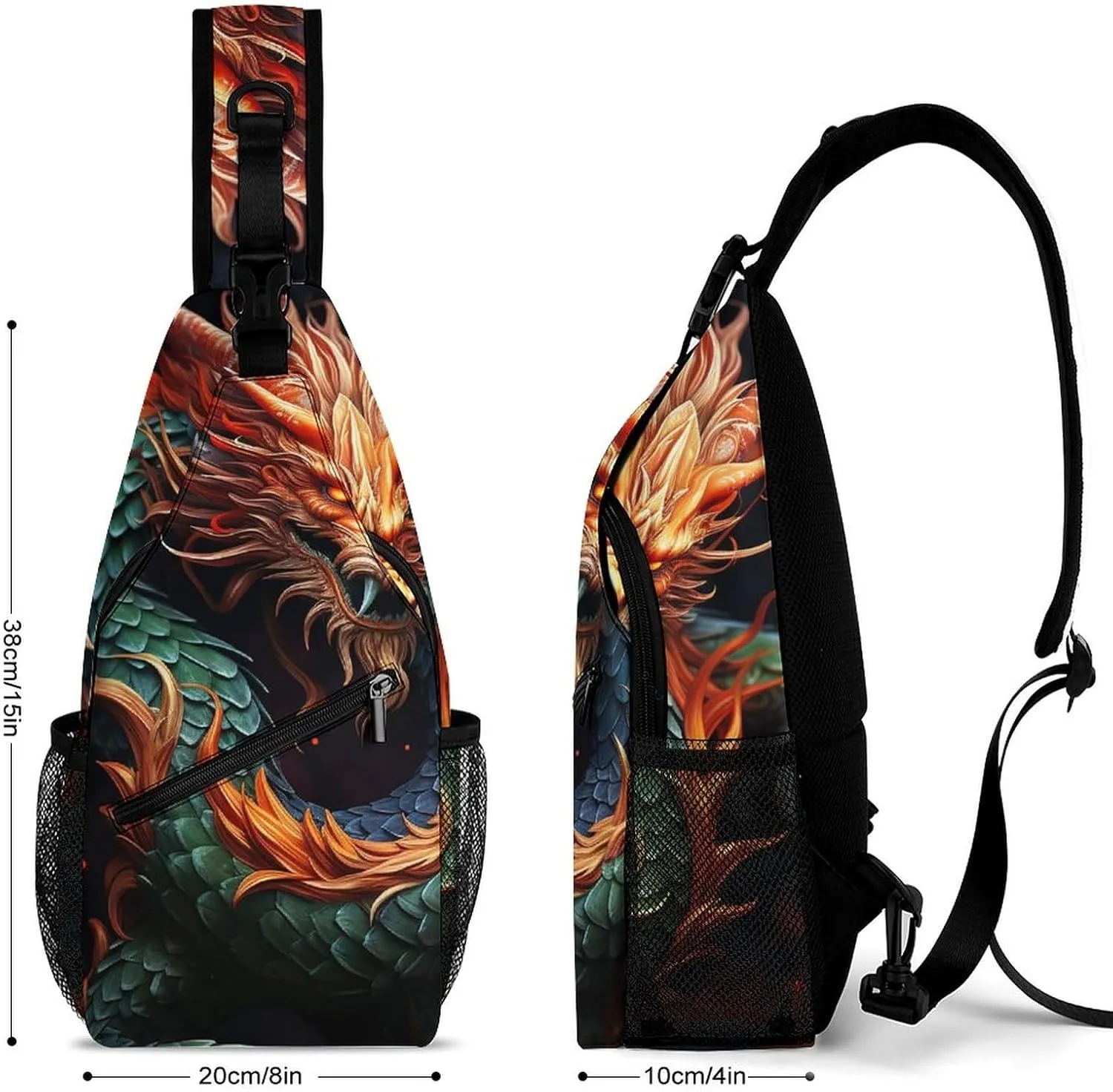 Lightweight Chest Bag Crossbody Bag Chinese Dragon Sling Backpack for Women Men Sports Travel