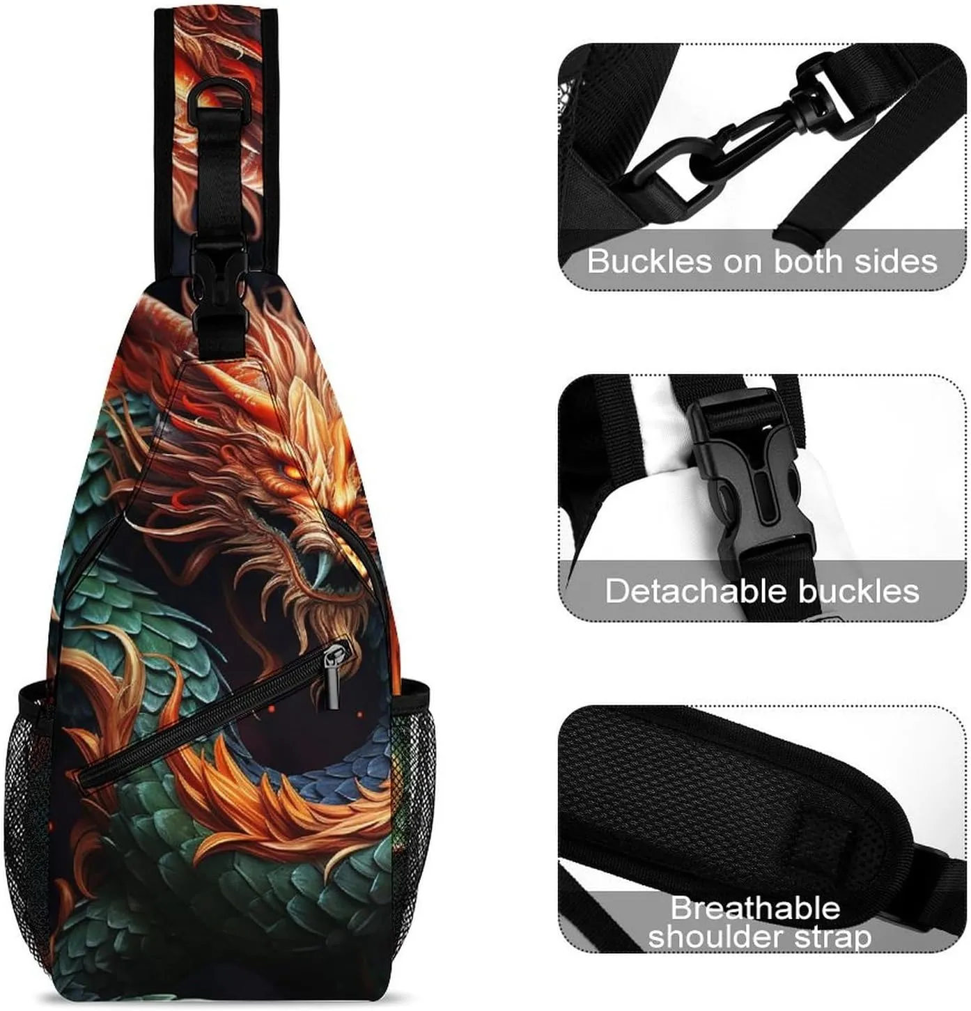 Lightweight Chest Bag Crossbody Bag Chinese Dragon Sling Backpack for Women Men Sports Travel