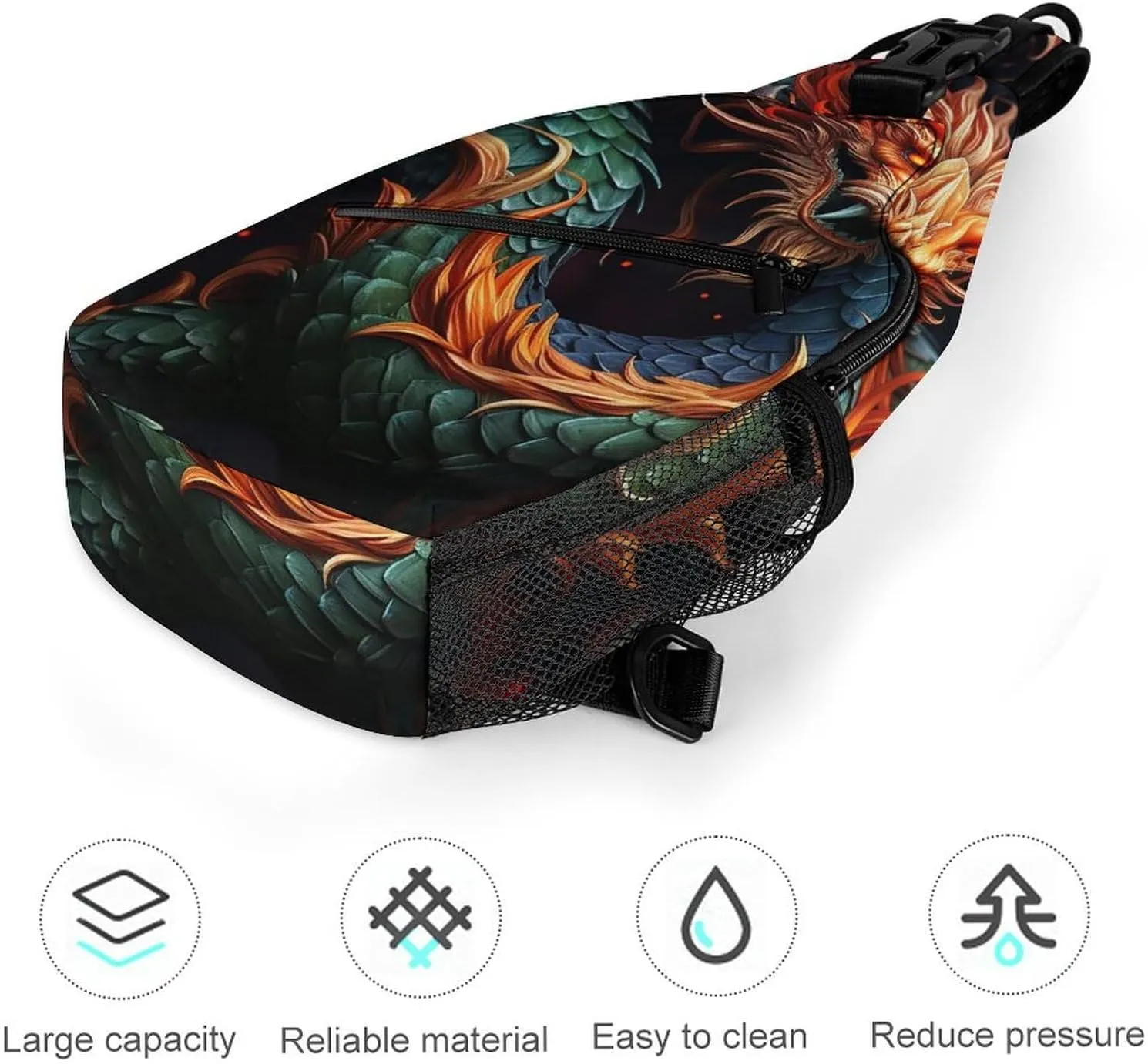 Lightweight Chest Bag Crossbody Bag Chinese Dragon Sling Backpack for Women Men Sports Travel