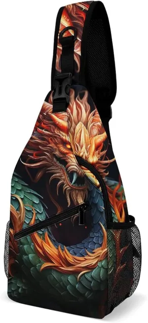 Lightweight Chest Bag Crossbody Bag Chinese Dragon Sling Backpack for Women Men Sports Travel