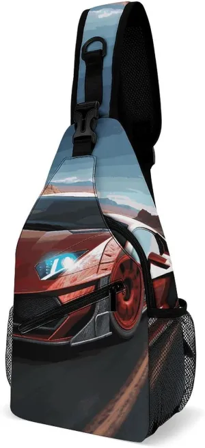Lightweight Chest Bag Crossbody Bag Red Race Car Sling Backpack for Women Men Sports Travel