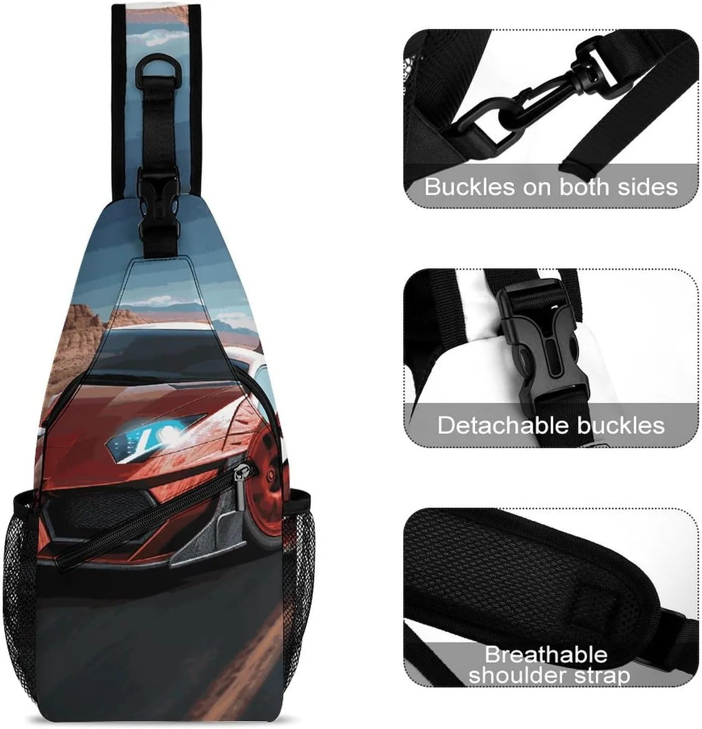 Lightweight Chest Bag Crossbody Bag Red Race Car Sling Backpack for Women Men Sports Travel