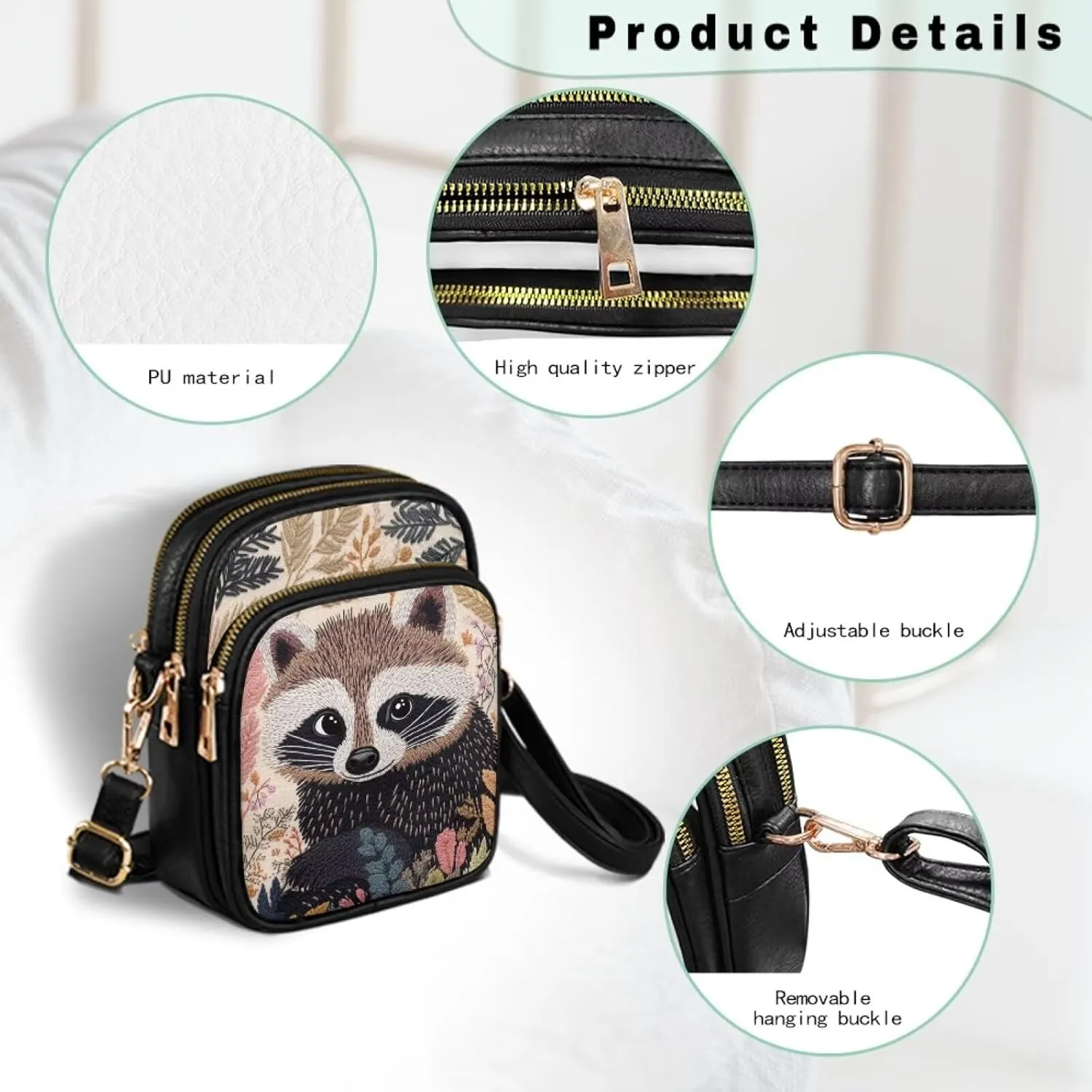 Lightweight Crossbody Bag with Adjustable Strapfor Women Ladies with Three Compartment