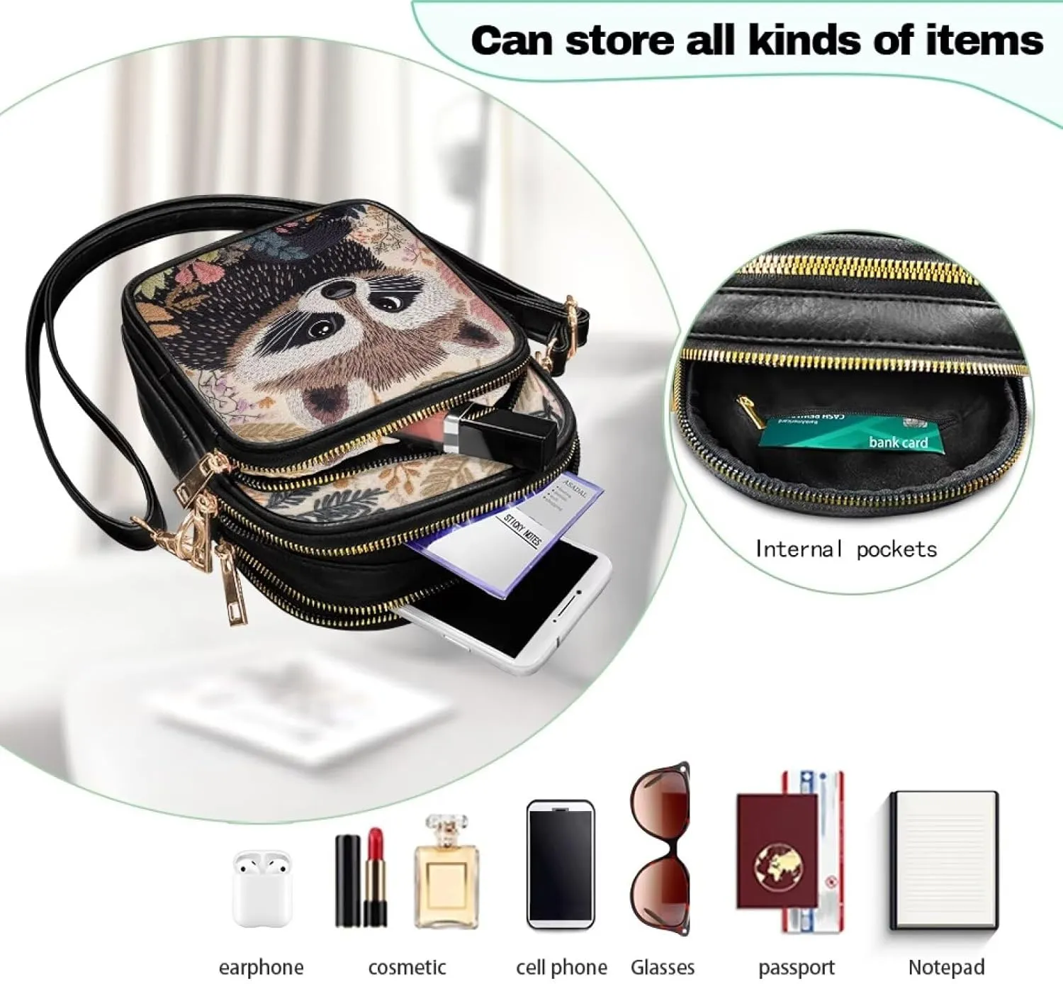 Lightweight Crossbody Bag with Adjustable Strapfor Women Ladies with Three Compartment