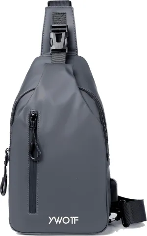 Lightweight Sling Bag Waterproof crossbody Sling Backpack bag Cycling and hiking with USB charging port for Men Women (Grey)