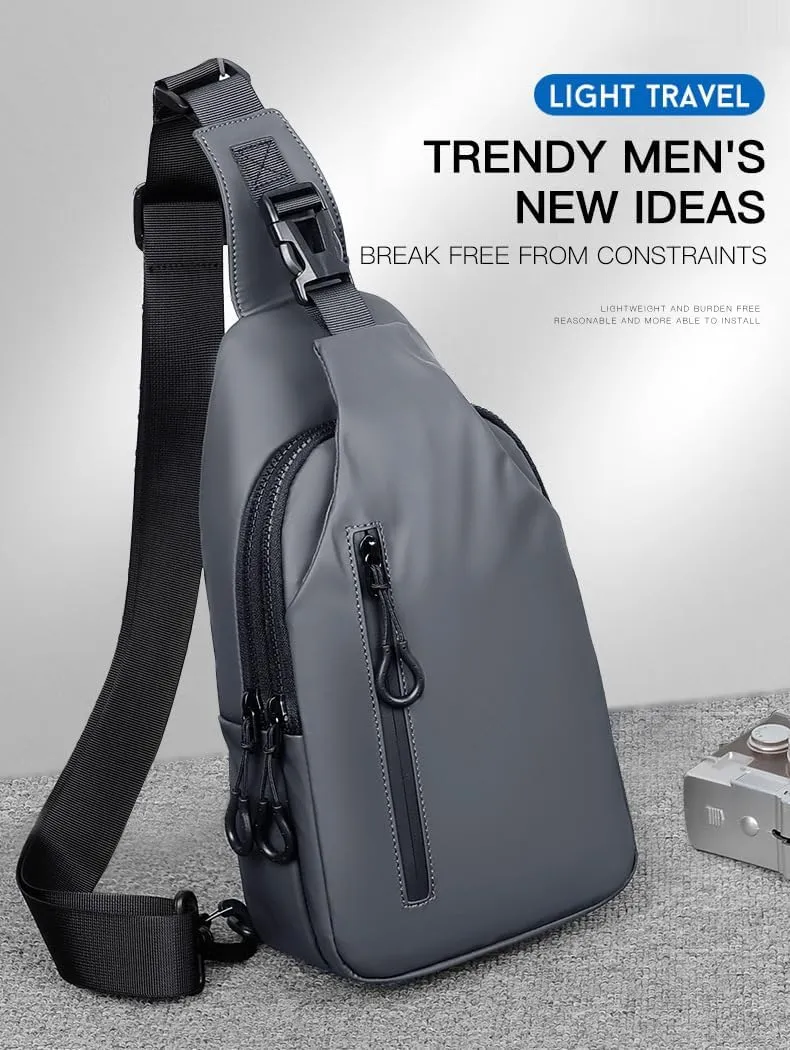 Lightweight Sling Bag Waterproof crossbody Sling Backpack bag Cycling and hiking with USB charging port for Men Women (Grey)