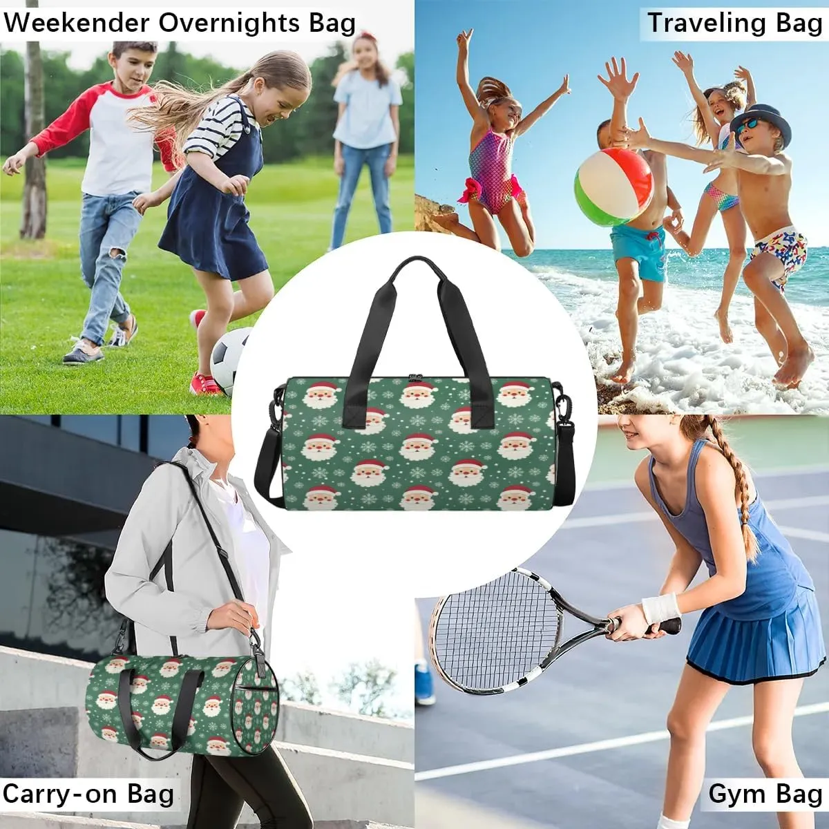 Lightweight Travel Duffle Bag Christmas Santa Claus Snowflake Gym Bag for Women Men Stylish Small Duffle Bag for Fitness Yoga Travel Overnight Sport