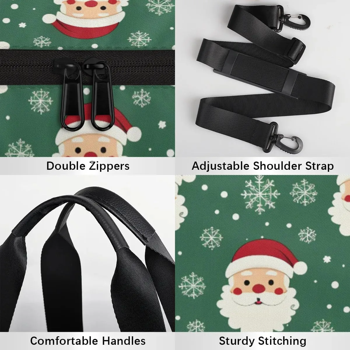 Lightweight Travel Duffle Bag Christmas Santa Claus Snowflake Gym Bag for Women Men Stylish Small Duffle Bag for Fitness Yoga Travel Overnight Sport