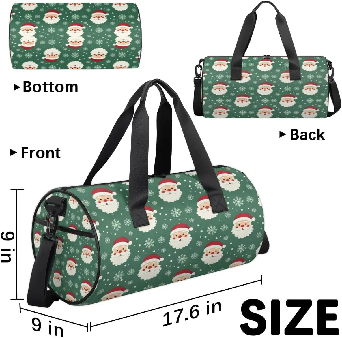 Lightweight Travel Duffle Bag Christmas Santa Claus Snowflake Gym Bag for Women Men Stylish Small Duffle Bag for Fitness Yoga Travel Overnight Sport