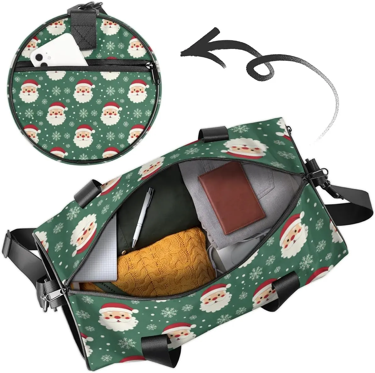 Lightweight Travel Duffle Bag Christmas Santa Claus Snowflake Gym Bag for Women Men Stylish Small Duffle Bag for Fitness Yoga Travel Overnight Sport