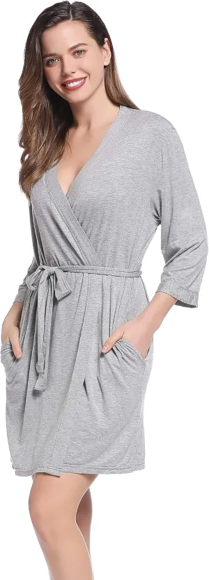 Lightweight Travel Jersey Robe Bamboo Viscose Short Thin Bathrobe for Women
