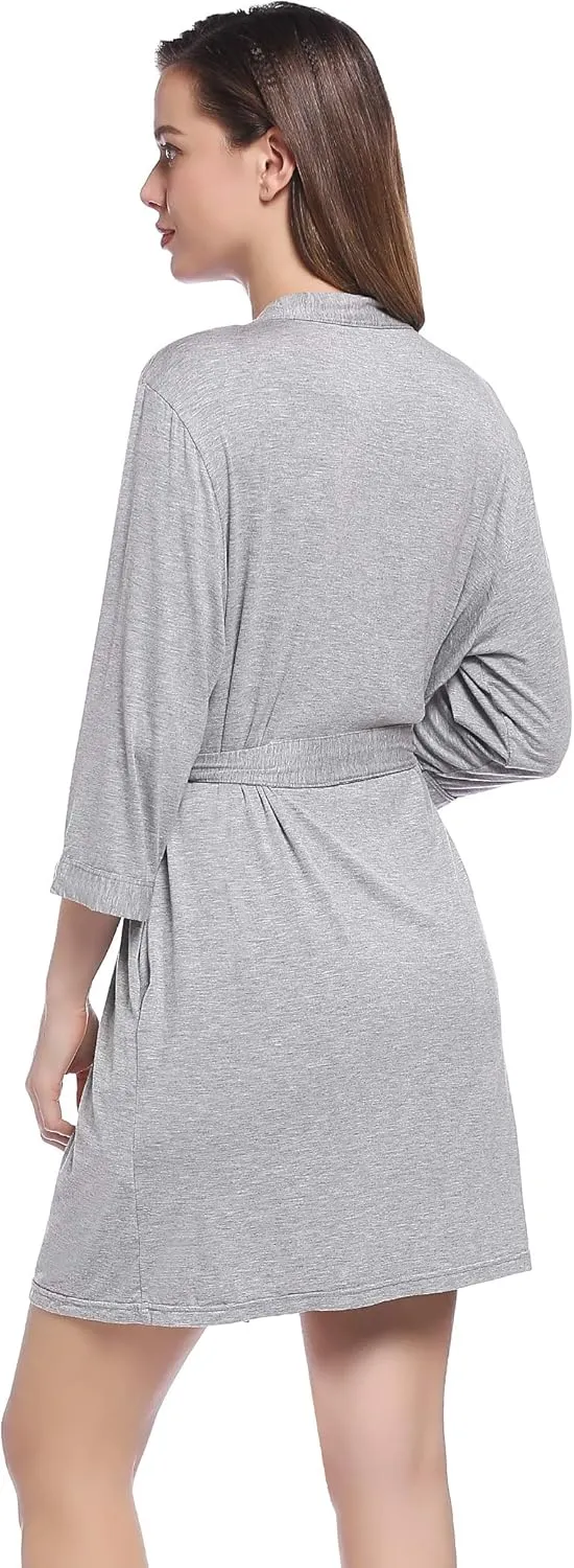 Lightweight Travel Jersey Robe Bamboo Viscose Short Thin Bathrobe for Women
