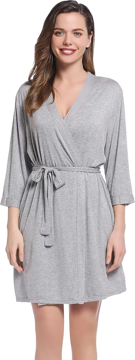 Lightweight Travel Jersey Robe Bamboo Viscose Short Thin Bathrobe for Women